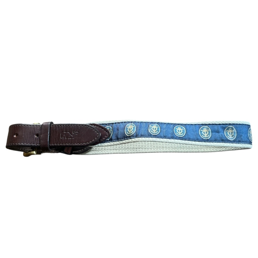 Vineyard Vines Kids Canvas Belt Navy Whale Club Logo Leather Preppy Size 26